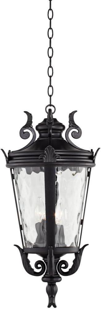 John Timberland Casa Marseille Rustic Outdoor Hanging Light Textured Black 23 3/4" Clear Hammered Glass for Post Exterior Barn Deck House Porch Yard