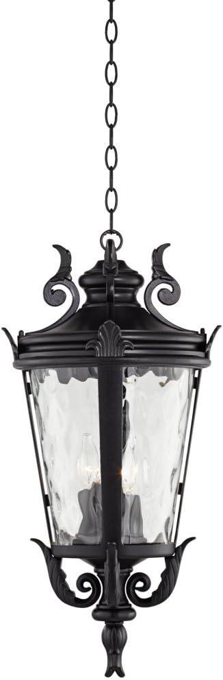 John Timberland Casa Marseille Rustic Outdoor Hanging Light Black Scroll 26 1/4" Clear Water Glass Damp Rated for Post Exterior Barn Deck House Porch