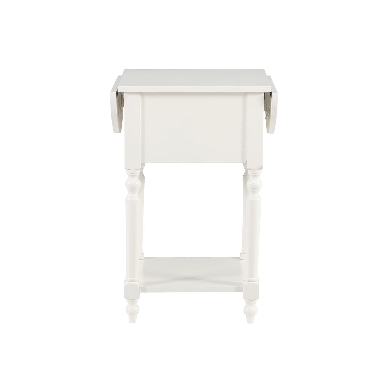 Powell Shiloh Single Drawer Indoor End Table with Shelf and Dropleaf, 24" Tall, White