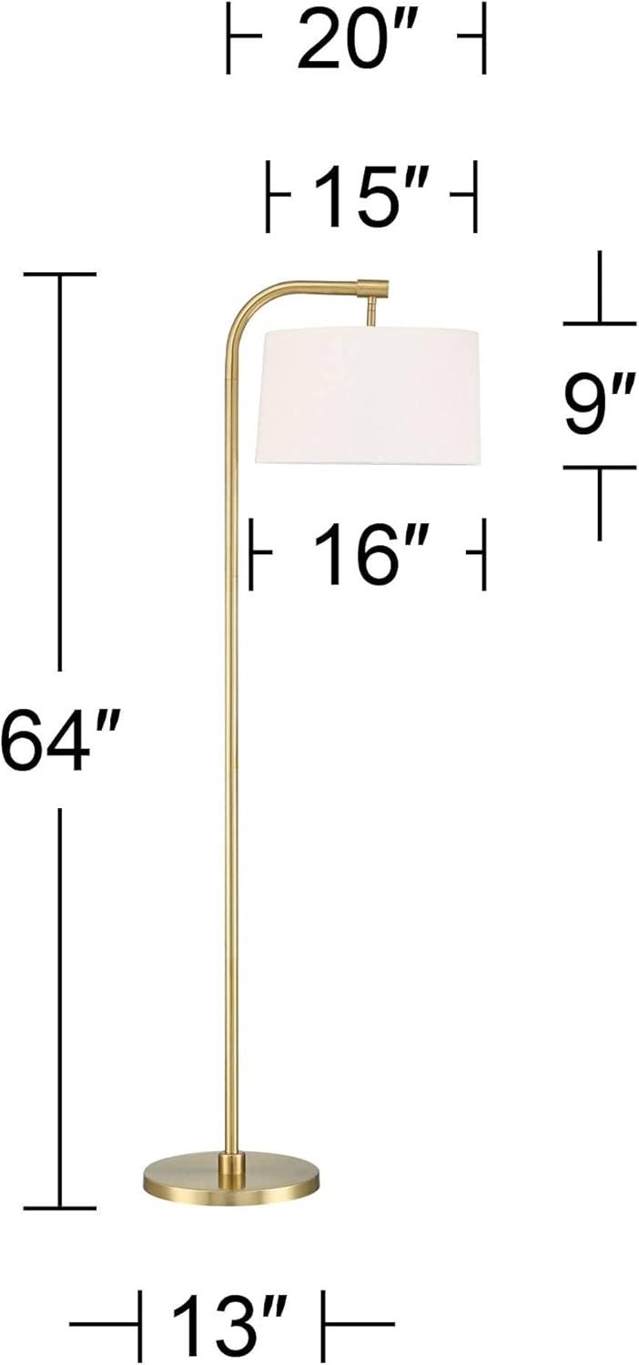 360 Lighting Modern Art Deco Arc Floor Lamp 64" Tall Warm Gold Metal White Fabric Drum Shade for Living Room Reading Family Bedroom Office House Home