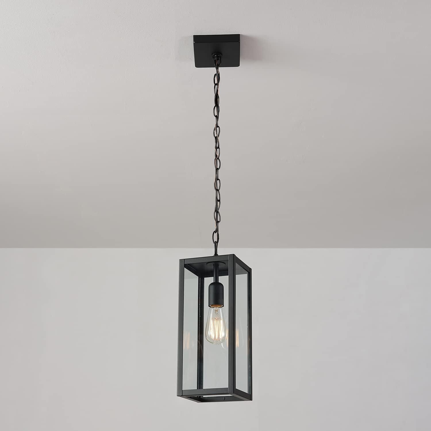 Bowery Matte Black Adjustable Lantern Pendant with Clear Glass Shade