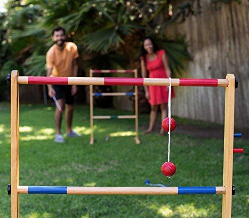 Double Wooden Ladder Toss Game Set with Nylon Case, Red/Blue