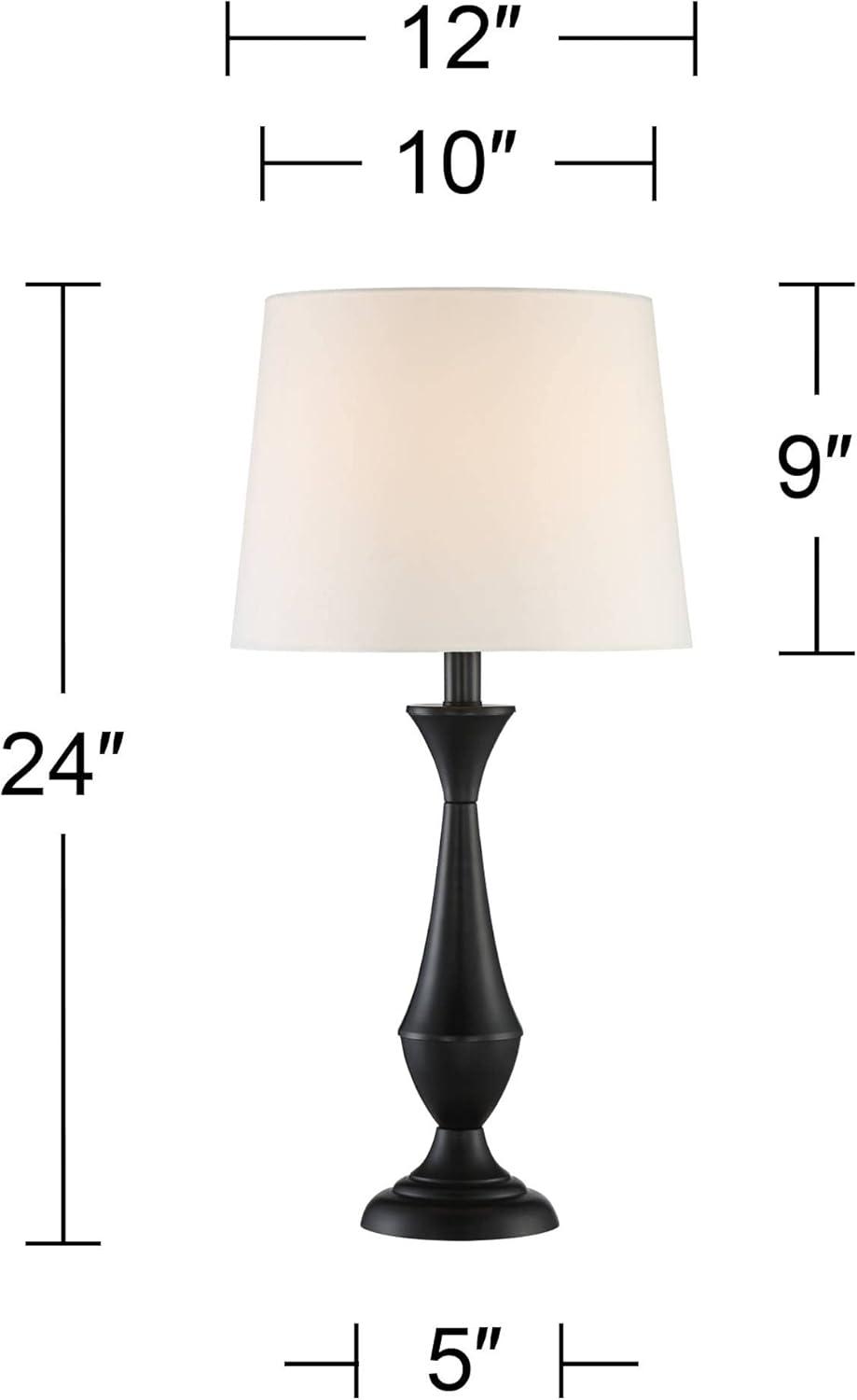 360 Lighting Joyce Modern Table Lamps 24" High Set of 2 Black Metal White Linen Tapered Drum Shade for Bedroom Living Room Bedside Nightstand Office