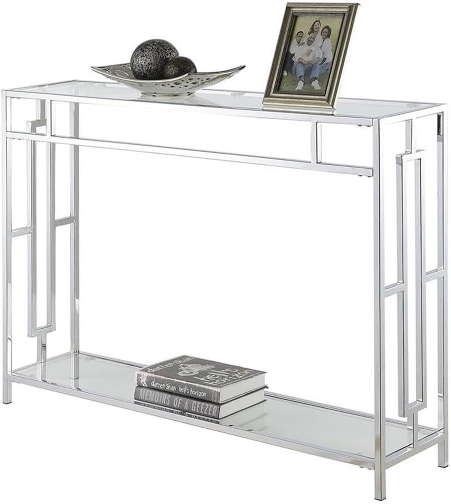 Convenience Concepts Town Square Glass Top Console Table in Chrome Metal Frame