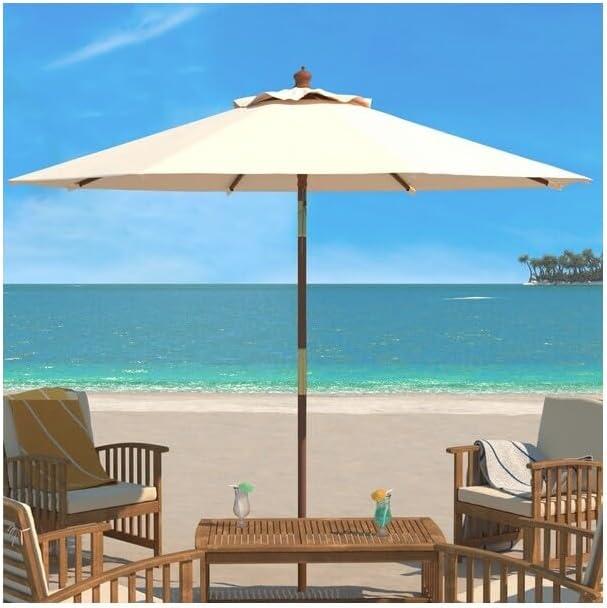 Cannes 11Ft Wooden Pulley Market Umbrella  - PAT8109 - Beige - Safavieh