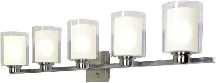 Design House 556175 Oslo Traditional 5-Light Indoor Dimmable Bathroom Vanity Light with Double Glass Shades for Over the Mirror, Satin Nickel