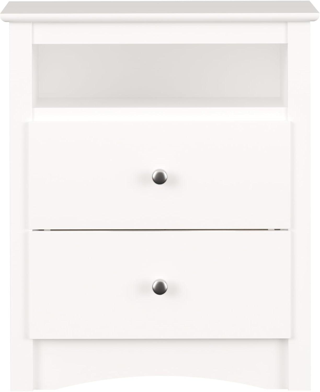 Prepac Tall 2 Drawer Nightstand with Open Shelf White: Laminated, Metal Glides, CARB Certified, 5 Year Warranty