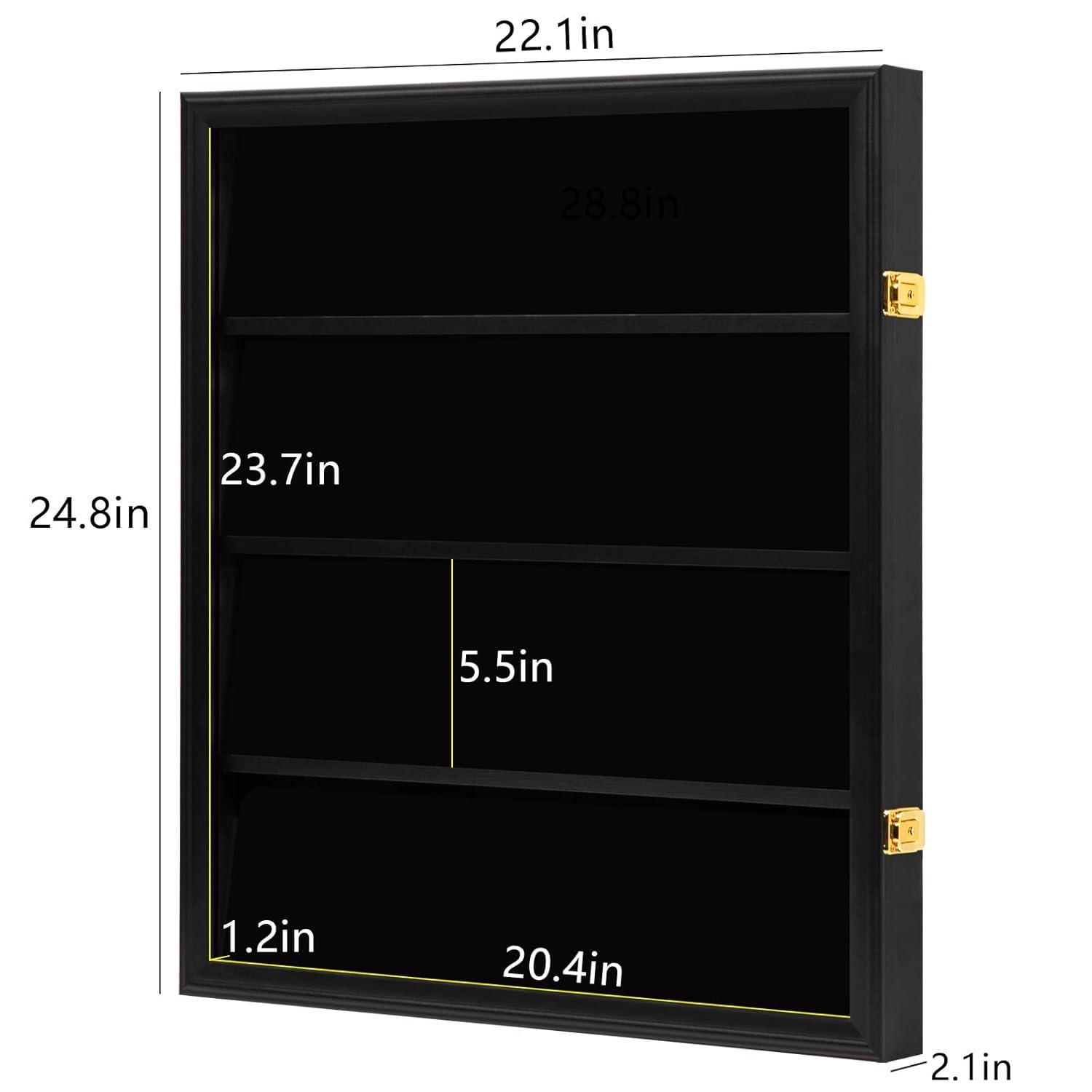 Estuche para Exhibición de Tarjetas Deportivas de 35 Grados: Marco de Exhibición de Tarjetas de Béisbol con Protección UV Gabinete de Pared con Cerradura Transparente para Tarjetas Coleccionables de Baloncesto Negro Vertical