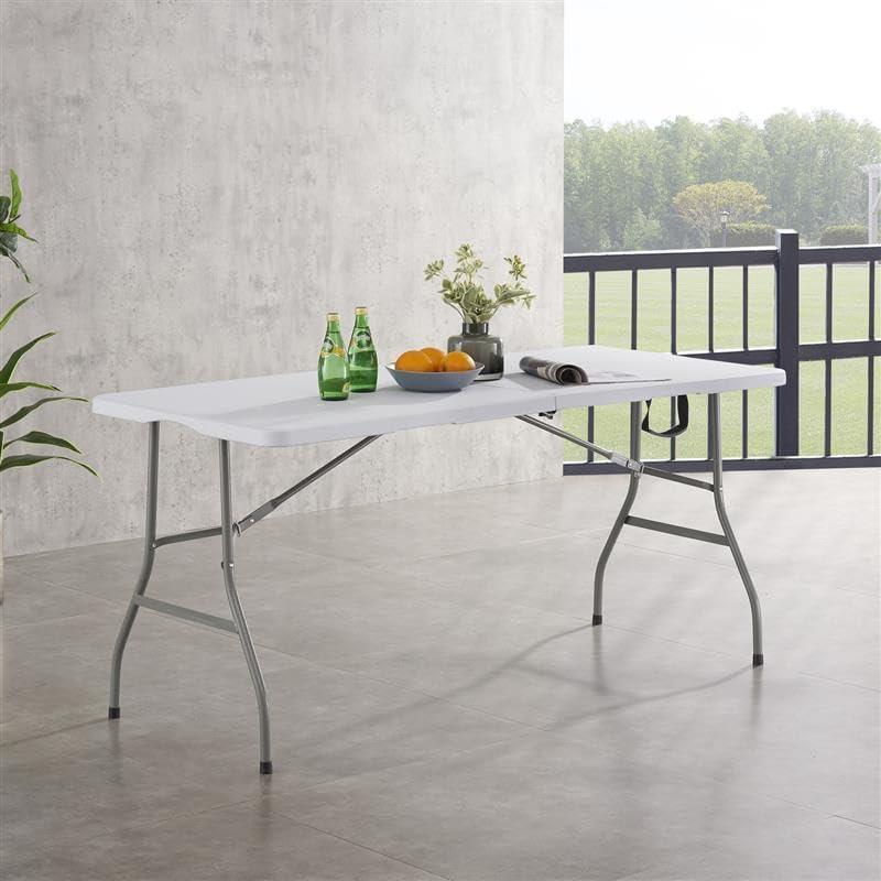 6ft White Resin Folding Table with Steel Frame