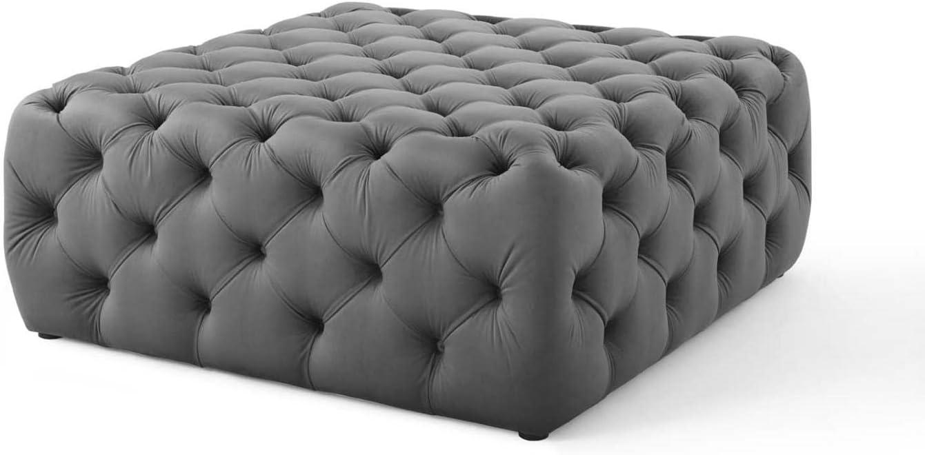 Amour Luxe Velvet Tufted Cocktail Ottoman in Gray