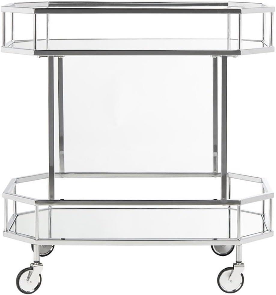 Silva 2 Tier Octagon Bar Cart - BCT8004B - Chrome/Mirror - Safavieh