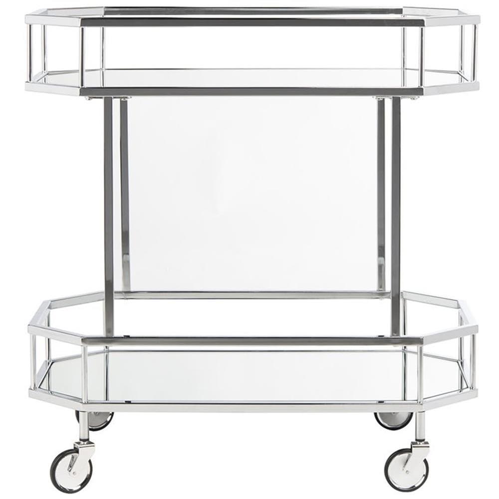 Silva 2 Tier Octagon Bar Cart - BCT8004B - Chrome/Mirror - Safavieh