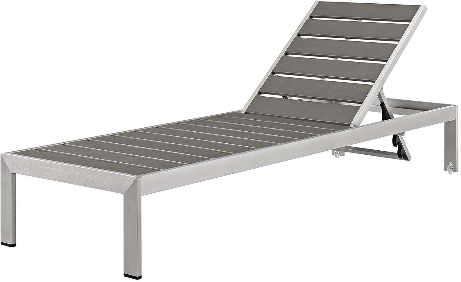 Navy Cushioned Aluminum Outdoor Chaise Lounge with Adjustable Backrest