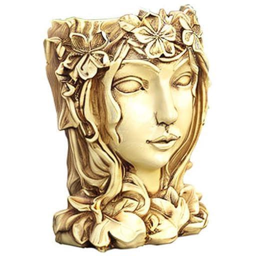 Winston Porter Head Planter Face Flower Pot Goddess Statue Planter Decorative Girl Portrait Planter Indoor Outdoor Girl Face Flower Vase Container Planter (Gray)