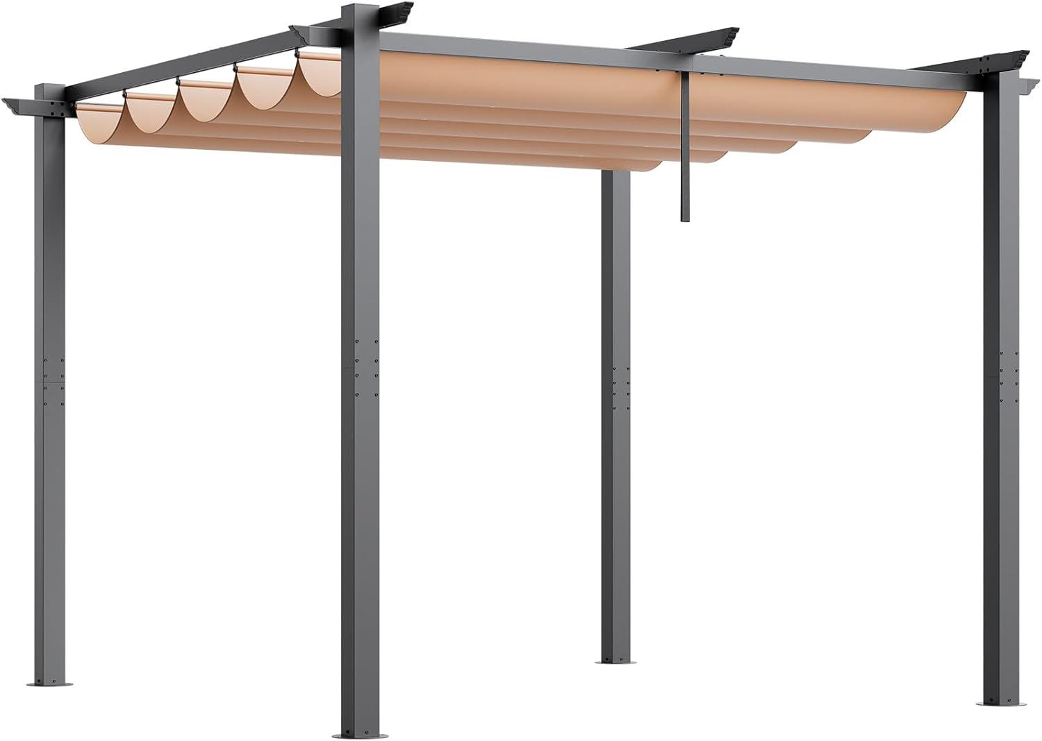 Beige Aluminum 10'x10' Retractable Pergola with Canopy