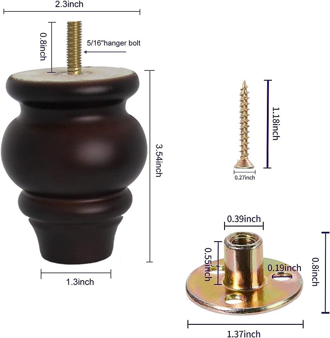 Wood Furniture Legs 8 inch Sofa Legs Pack of 4,Round Couch Legs Espresso Mid Century Chair feet Replacement,Sofa Replacement Parts