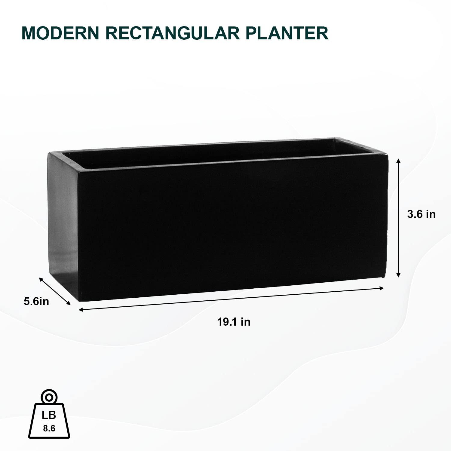 Balcony Small 19.7 in. W Black Fiberstone Indoor Outdoor Modern Rectangle Planter