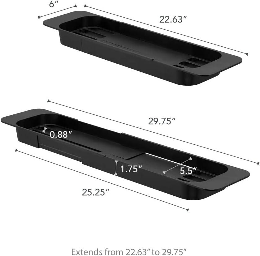 Black Expandable Plastic Bathtub Caddy with Storage