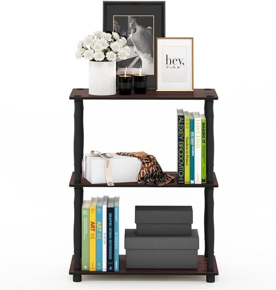 Furinno Durable 23.6"W x 11.6"D x 29.5"H 3-Shelf Freestanding Shelving Unit, Dark Cherry and Black