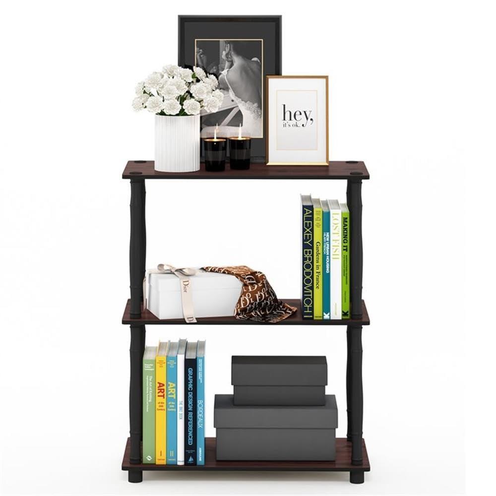 Furinno Durable 23.6"W x 11.6"D x 29.5"H 3-Shelf Freestanding Shelving Unit, Dark Cherry and Black