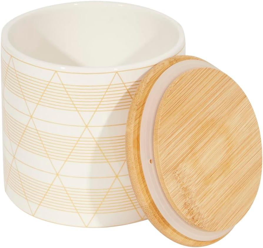 Home Basics 3 Piece Ceramic Canister Set with Bamboo Lids, Diamond White