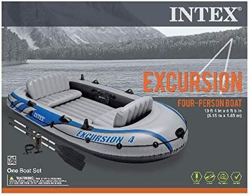 Intex Excursion 4 Inflatable Raft 4-Person 124x65 inches with Motor Mount Kit, Oars and Pump