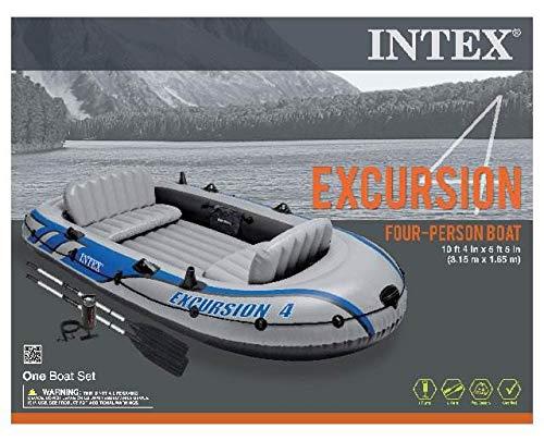 Intex Excursion 4 Inflatable Raft 4-Person 124x65 inches with Motor Mount Kit, Oars and Pump