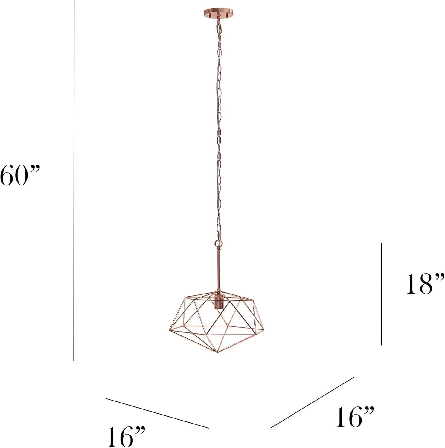 Modern 16" Geometric Diamond Shaped Rose Gold Pendant Light