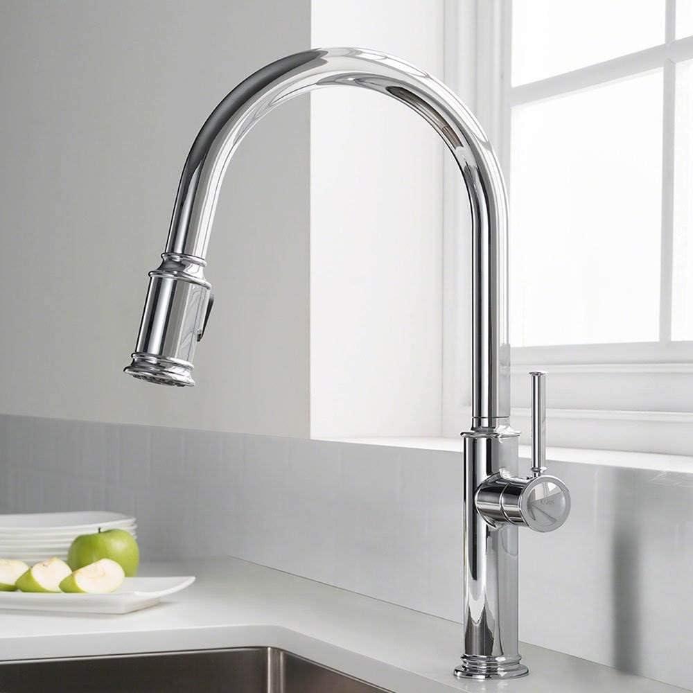 Elegant Bronze 17" Modern Pull-Out Spray Kitchen Faucet