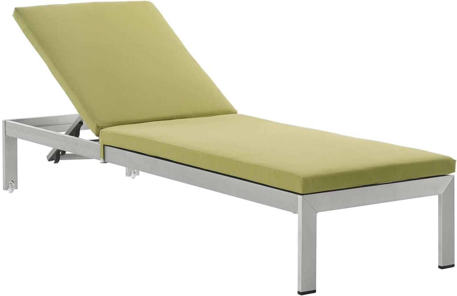 Modway Shore Aluminum Outdoor Patio Chaise Lounge in Silver/Peridot Green