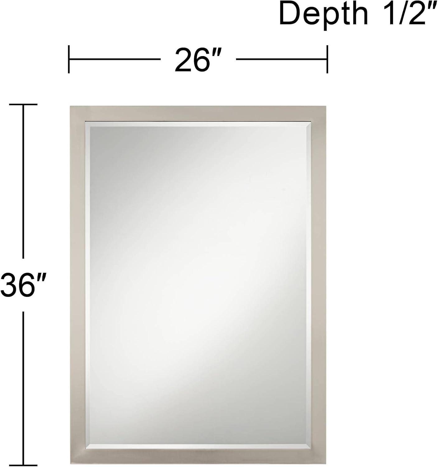 Possini Euro Design Metzeo Rectangular Vanity Wall Mirror Modern Beveled Edge Brushed Nickel Frame 26" Wide for Bathroom Bedroom Office Home Entryway