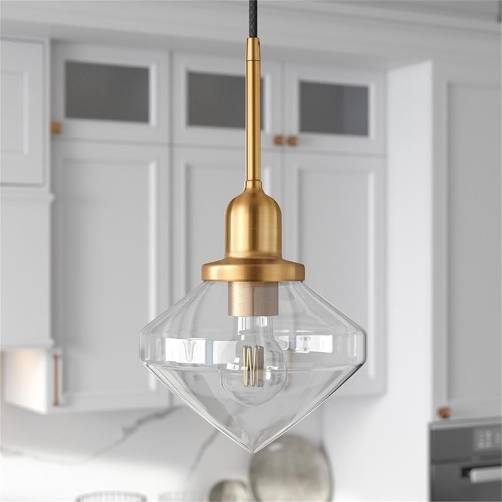 Evelyn&Zoe 8" Brass Metal/Glass Pendant