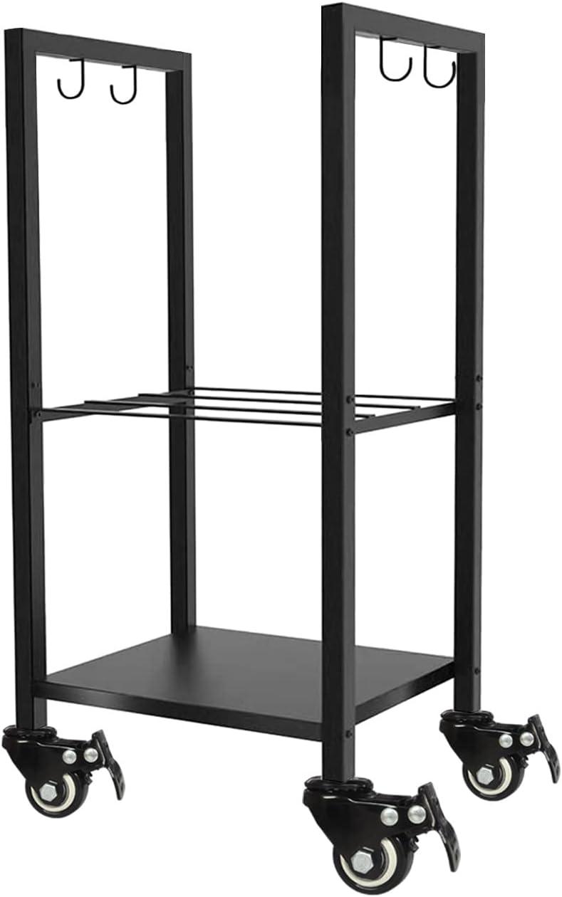 Black Iron 2-Tier Firewood Storage Rack with Wheels