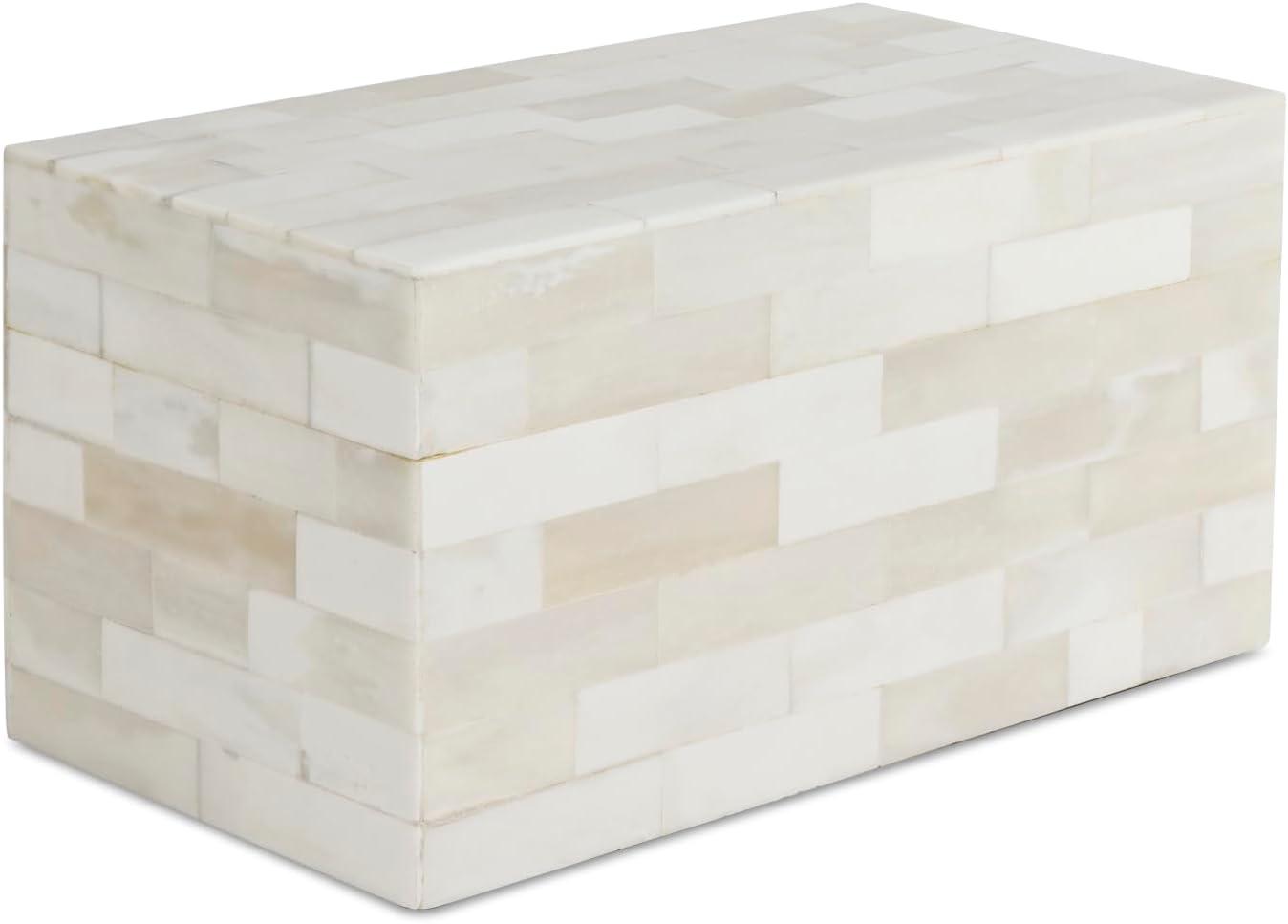 White Bone Inlay 10" x 5" x 5" Decorative Wooden Box