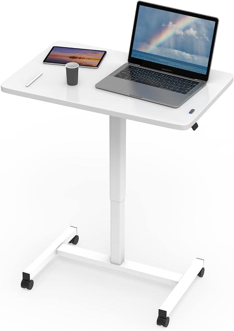 edx Mobile Laptop Stand Small Rolling Desk with Adjustable Height for Home, Office, and Classroom Use, White