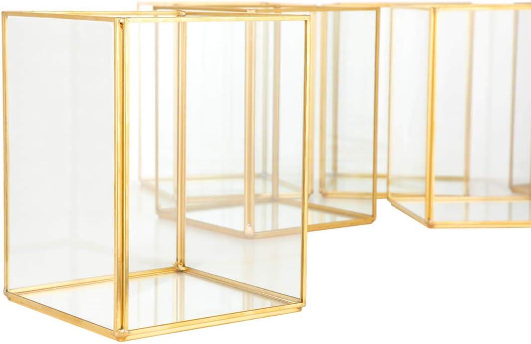 Koyal Wholesale Gold Geometric Hurricane Candle Holder Set of 6 for Wedding Centerpiece, Home Decor, Patio Decor