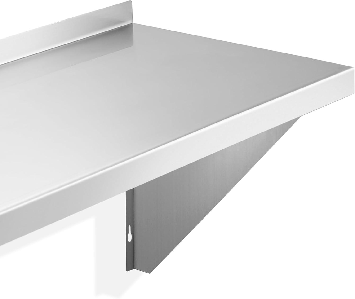 KUTLER Stainless Steel Shelf, NSF Commercial Wall Mount Shelves w/ Backsplash, Floating Metal Mounted Shelving for Restaurant, Kitchen, Home