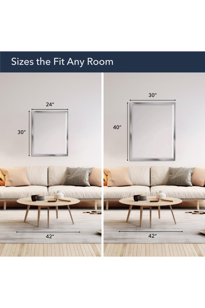 Head West Brushed Chrome Framed Bathroom Mirror - Beveled Edge Rectangle Vanity Mirror - Modern Living Room Accent and Home Decor with Vertical and Horizontal Mount - 24" x 30"