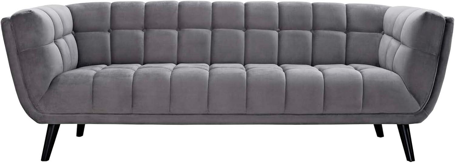 Elegant Gray Velvet Tufted Sofa with Track Arms