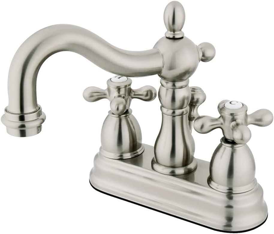 Kingston Brass Heritage Two-Handle 3-Hole Deck Mount 4" Centerset Bathroom Faucet with Plastic Pop-Up