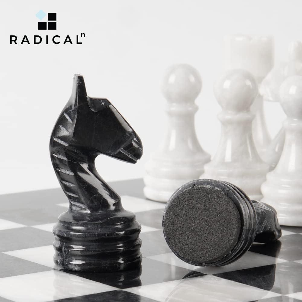 Radicaln Marble Chess Pieces Black and White 3.5 Inch King Figures Handmade 32 Chess Figures - Suitable for 16-20 Inch Chess Game - Board Games