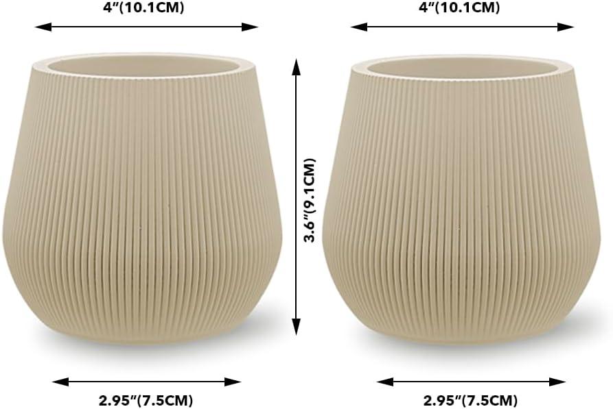 Koyal Wholesale 4" Desert Tan Ribbed Short Vases for Flowers, Fluted Flower Vase, Small Boho Vase, Mid Century Modern