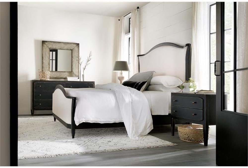 Distressed Black 34" Wood Two-Drawer Nightstand with USB Port