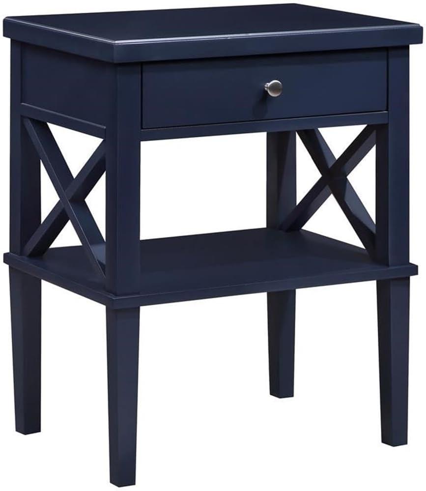 Comfort Pointe Marta Nightstand Midnight Blue: Transitional Style Bedside Table with Shelf, MDF & Hardwood