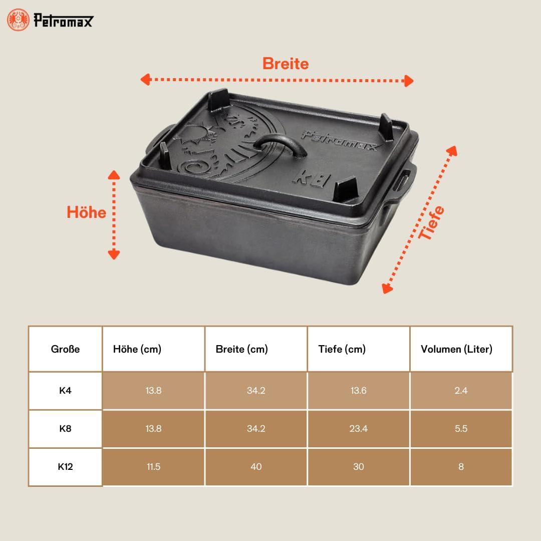 Petromax Loaf Pan with Lid, Large Cast Iron Bakeware Pan with Handles for Campfire or Home Kitchen, Pre-Seasoned, Also Use Lid for Cooking, 5.8 Quart