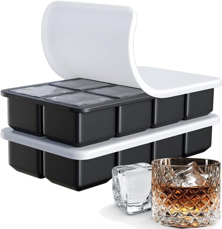 Large Ice Cube Tray for Whiskey: Big Square Ice Cube Maker for Cocktail - 2Pack Silicone Old Fashioned Ice Cube Trays - 2inch Huge Cubed Ice Trays for Whisky