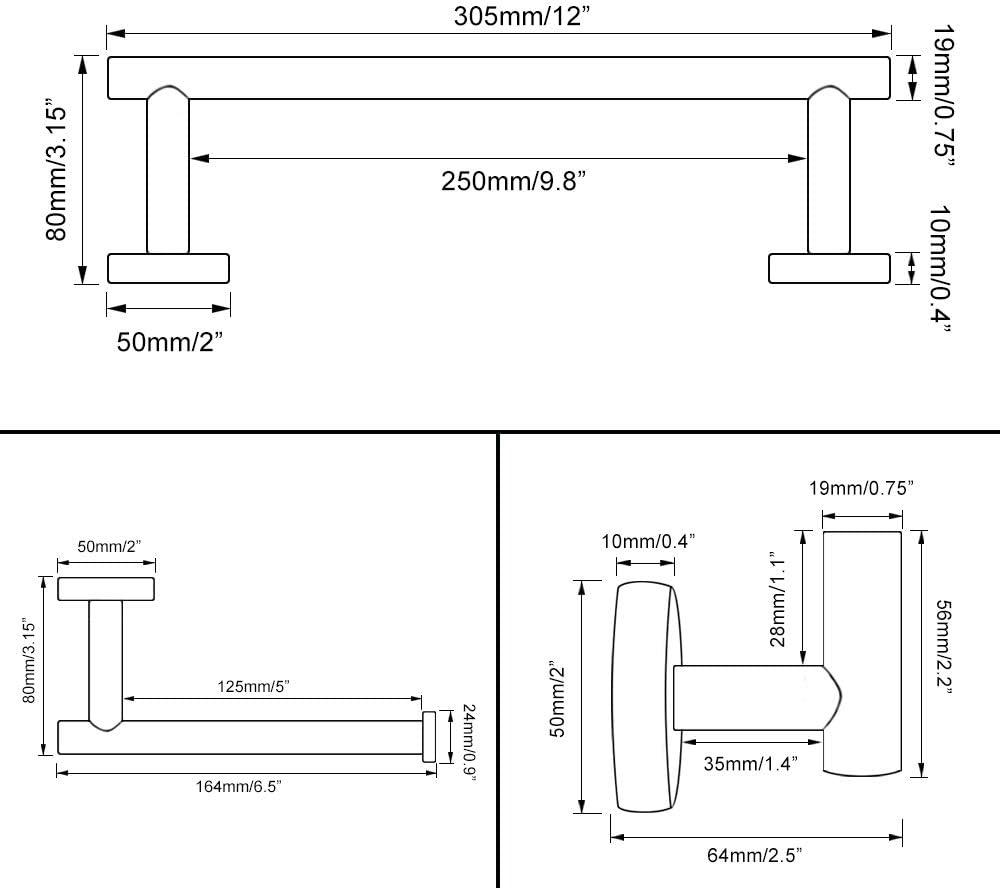 Matte Black Stainless Steel 3-Piece Bathroom Hardware Set