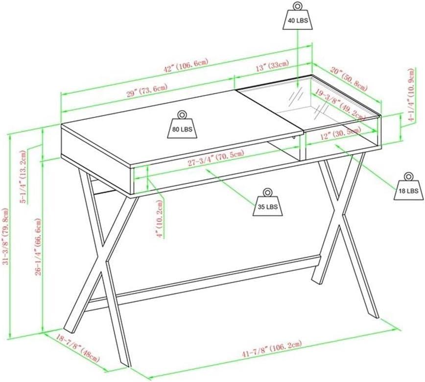 Birch and Glass X-Leg Writing Desk with Open Storage