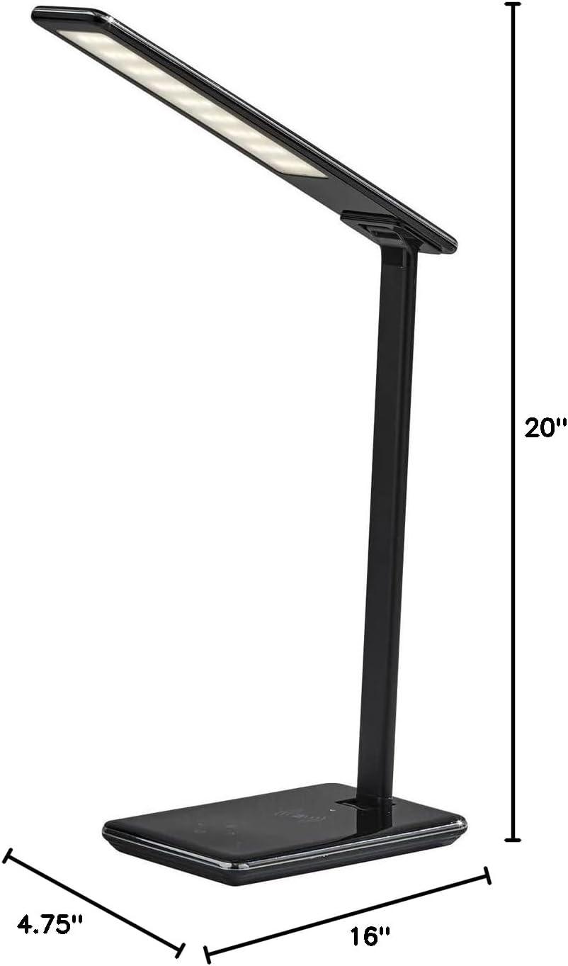 Glossy Black LED Desk Lamp with Touch Sensor and Wireless Charging