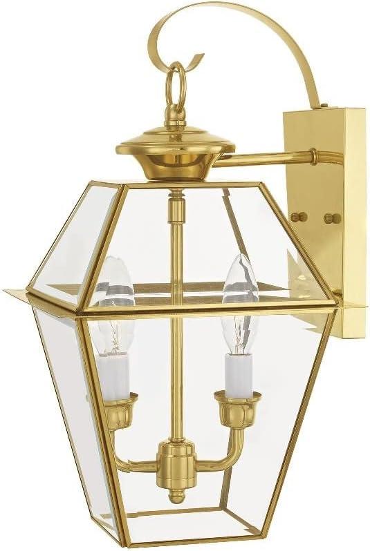 Antique Brass 2-Light Outdoor Wall Lantern with Clear Glass